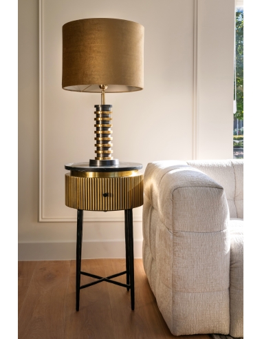 Table d'appoint ronde marbre noir laiton design IRONVILLE