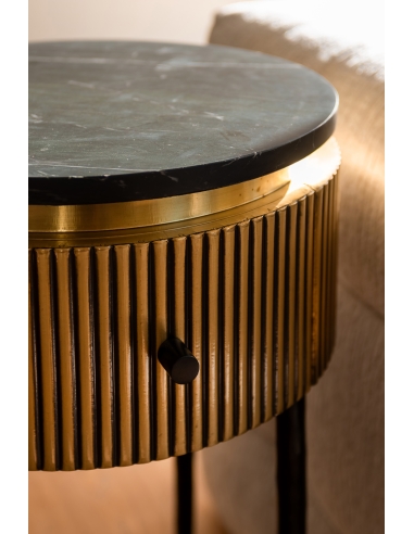 Table d'appoint ronde marbre noir laiton design IRONVILLE