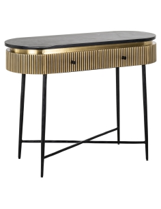 Console 2 tiroirs marbre noir et laiton doré design IRONVILLE