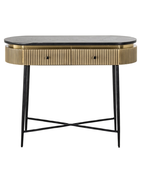 Console 2 tiroirs marbre noir et laiton doré design IRONVILLE