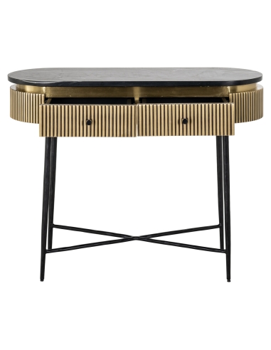 Console 2 drawers black marble and gold brass design IRONVILLE