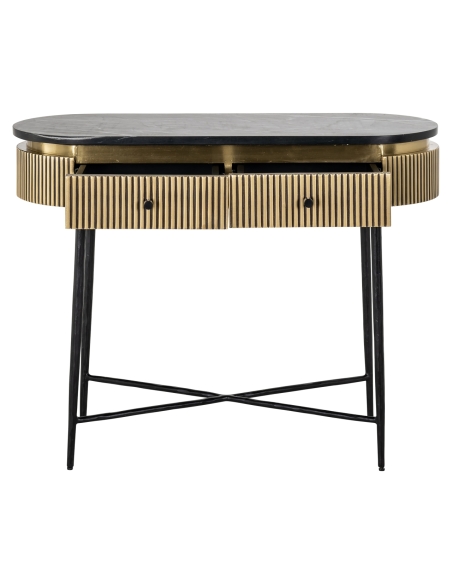 Consolle 2 cassetti marmo nero e ottone dorato design IRONVILLE