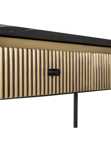 Console 2 tiroirs marbre noir et laiton doré design IRONVILLE