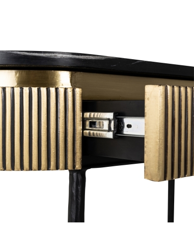 Console 2 tiroirs marbre noir et laiton doré design IRONVILLE