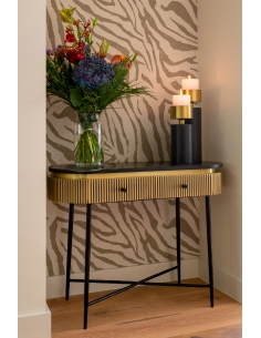 Console 2 tiroirs marbre noir et laiton doré design IRONVILLE 2