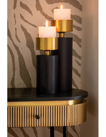 Console 2 drawers black marble and gold brass design IRONVILLE