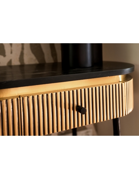 Consolle 2 cassetti marmo nero e ottone dorato design IRONVILLE
