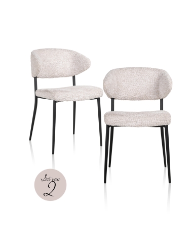 Esszimmerstuhl aus cremefarbenem Stoff im Design BEA (2er-Set)
