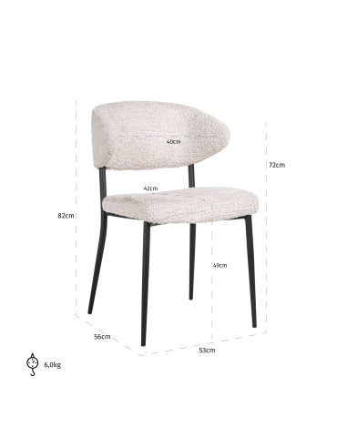 Cadeira de sala de jantar em tecido creme design BEA (conjunto de 2)