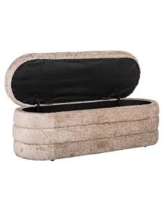 Pouf coffre de rangement tissu bouclé beige design CAMILLE 2