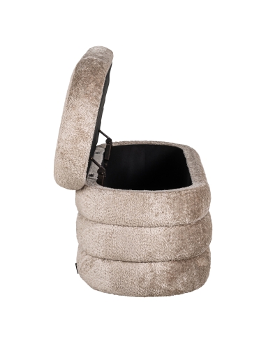 Pouf contenitore in tessuto bouclé beige design CAMILLE