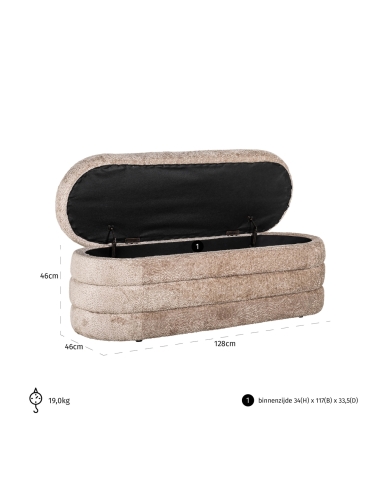 Pouf coffre de rangement tissu bouclé beige design CAMILLE