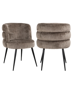 Cadeira de sala de jantar em chenille cinzento-taupe com estrutura metálica design STELLA