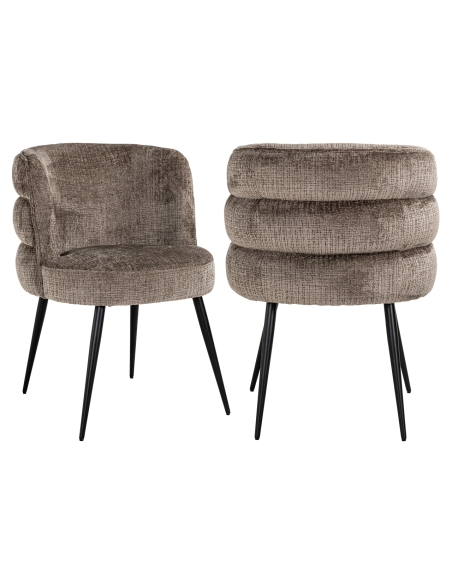 Eetkamerstoel van taupegrijze chenille met metalen design onderstel STELLA
