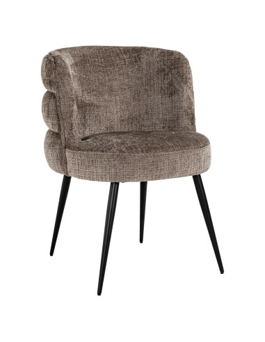 Silla de comedor de chenilla gris topo con base metálica de diseño STELLA