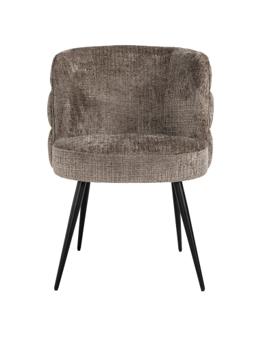Esszimmerstuhl aus graubraunem Chenille mit Metallgestell, Design STELLA