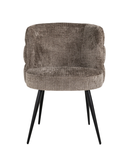 Chaise de salle à manger chenille gris taupe piètement métal design STELLA
