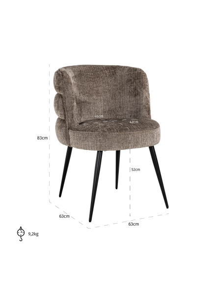 Silla de comedor de chenilla gris topo con base metálica de diseño STELLA