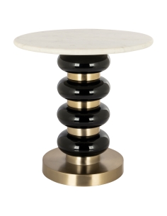 Table d'appoint marbre blanc socle noir empilé design BOANN