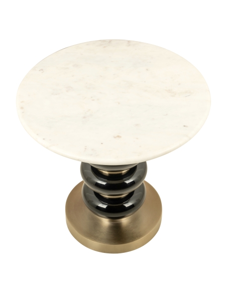 Tavolino d'appoggio marmo bianco base nera impilata design BOANN