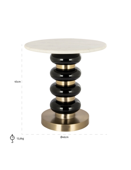 Mesa auxiliar de mármol blanco base negra apilada diseño BOANN