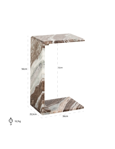 Bijzettafel van blushbeige marmer in C-vorm, design TOVEK