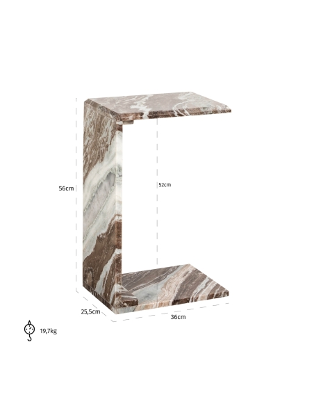 Tavolino d'appoggio in marmo blush beige a forma di C design TOVEK