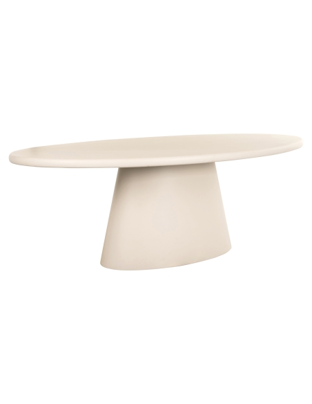 Mesa de comedor ovalada acabado yeso beige pie central diseño CLAYTON
