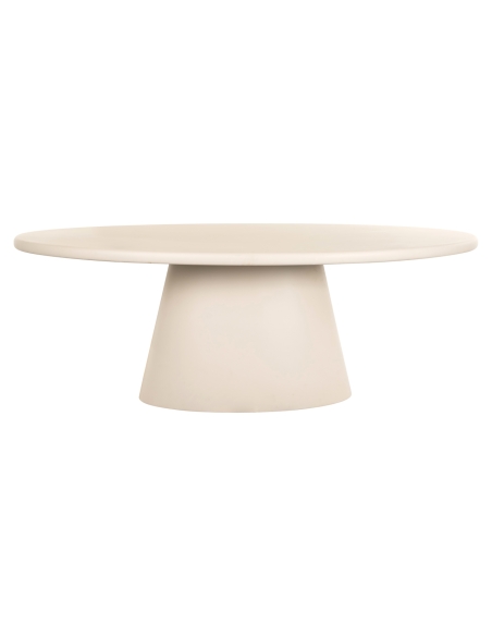 Mesa de jantar oval acabamento em gesso bege pé central design CLAYTON