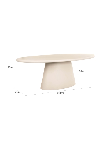 Oval dining table with beige plaster finish, central design base CLAYTON