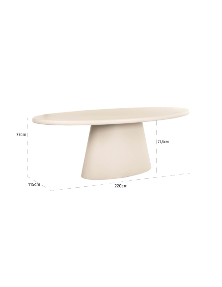 Ovale eettafel in beige pleisterafwerking met centraal designpoot CLAYTON