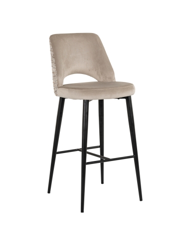 Fire-retardant khaki velvet bar stool TABITHA