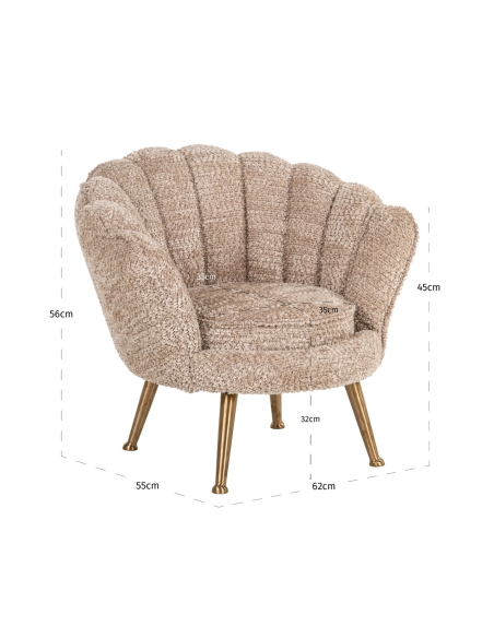 Beige chenille shell children's armchair CHARLY