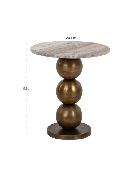 Beige pink marble side table with stacked golden sphere base BARLEY