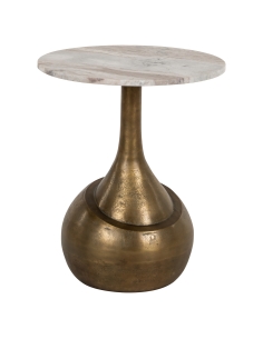 Table d'appoint marbre beige rosé pied goutte bronze design SIA