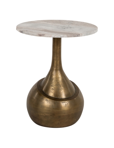 Mesa de apoio mármore bege rosado pé gota bronze design SIA