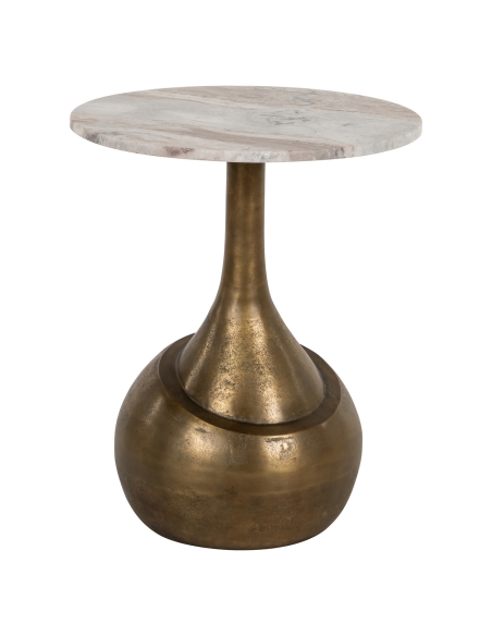 Beige pink marble side table with bronze drop-shaped base, SIA design