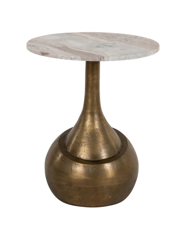 Mesa de apoio mármore bege rosado pé gota bronze design SIA