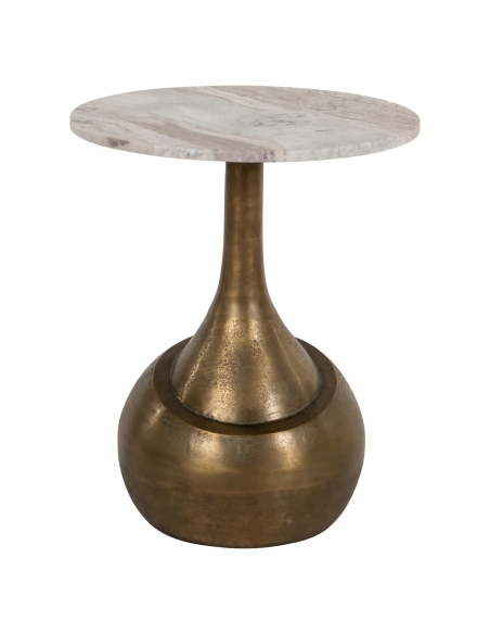 Table d'appoint marbre beige rosé pied goutte bronze design SIA