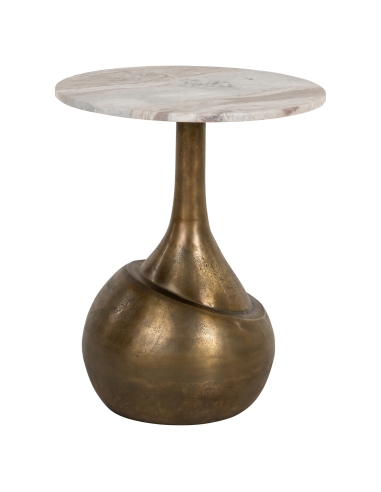 Table d'appoint marbre beige rosé pied goutte bronze design SIA