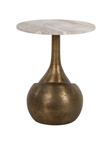 Bijzettafel beige rosé marmer druppelvormige bronzen poot design SIA