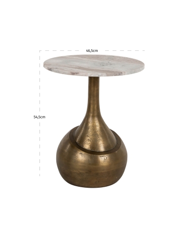 Table d'appoint marbre beige rosé pied goutte bronze design SIA