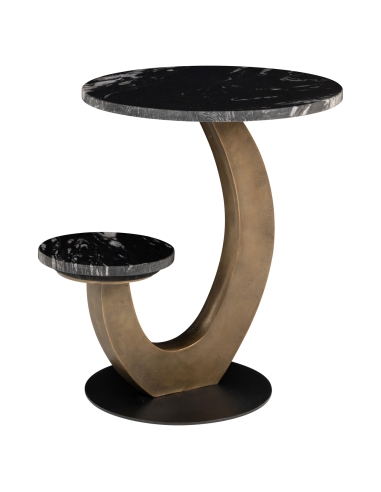 Tavolino d'appoggio doppio piano marmo nero struttura curva dorata design TIBBY