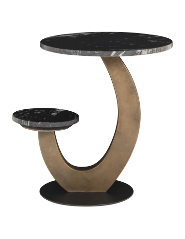 Tavolino d'appoggio doppio piano marmo nero struttura curva dorata design TIBBY