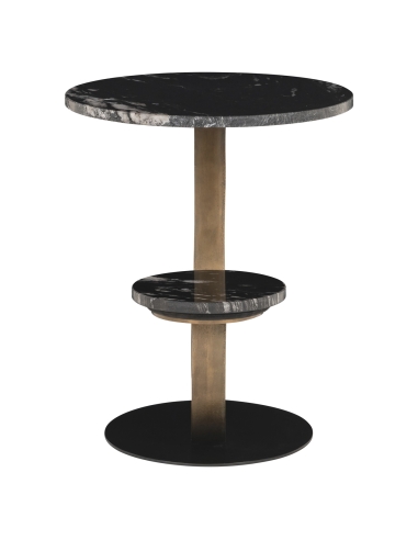 Double-tier black marble side table with curved gold structure TIBBY