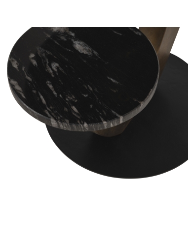 Table d'appoint double plateau marbre noir structure courbe dorée design TIBBY
