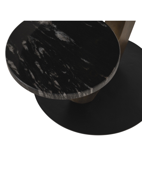 Double-tier black marble side table with curved gold structure TIBBY