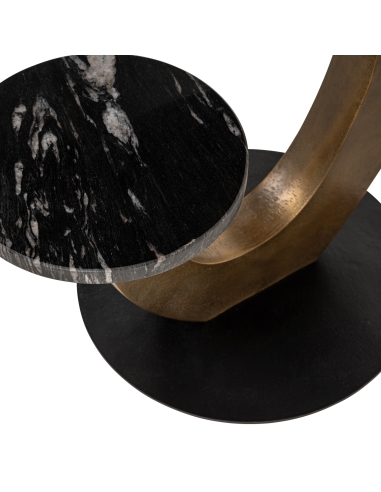 Beistelltisch mit doppelter Platte aus schwarzem Marmor, geschwungene goldene Struktur, Design TIBBY