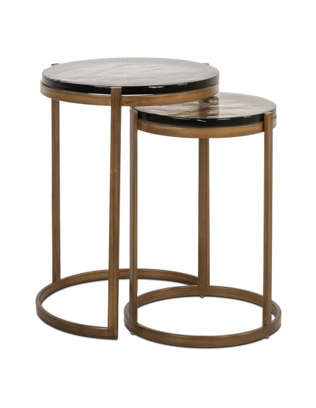 Runde Beistelltische aus Rauchglas mit goldfarbenem Eisenrahmen, Design CLEO