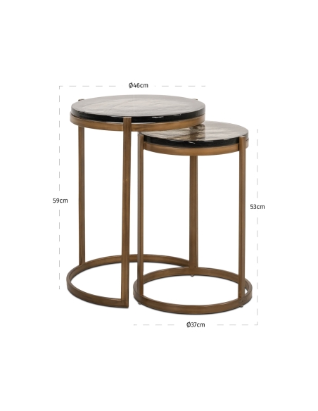 Runde Beistelltische aus Rauchglas mit goldfarbenem Eisenrahmen, Design CLEO